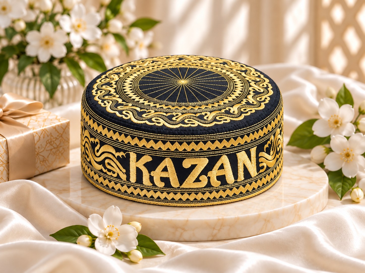 Тюбетейка «Казань» чёрно-золотая